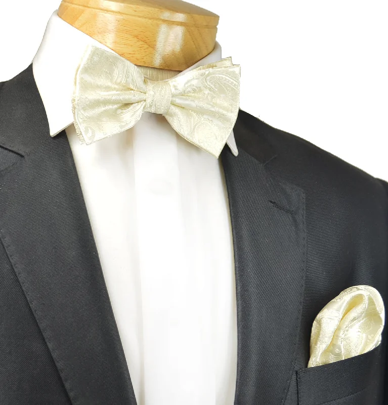 Champagne Paisley Bow Tie and Pocket Square