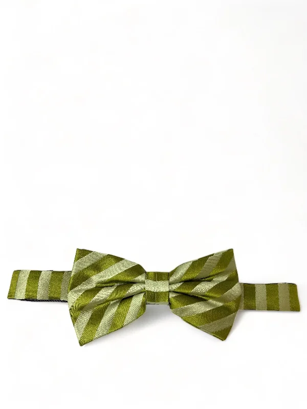 Green Striped Silk Bow Tie