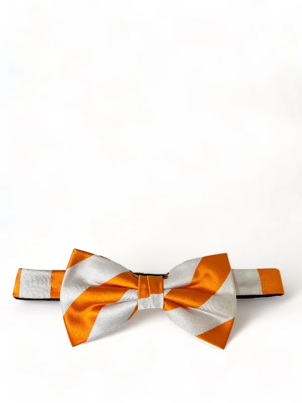 Orange and White Club Striped Silk Bow Tie