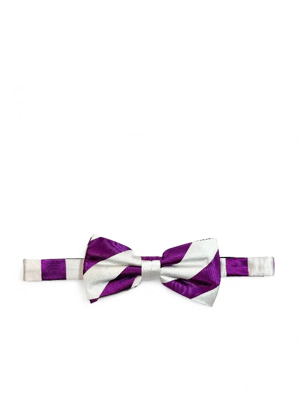 Purple and White Striped Silk Bow Tie Set