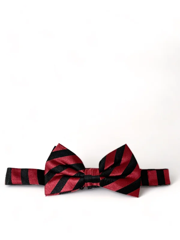 Red and Black Striped Silk Bow Tie Set