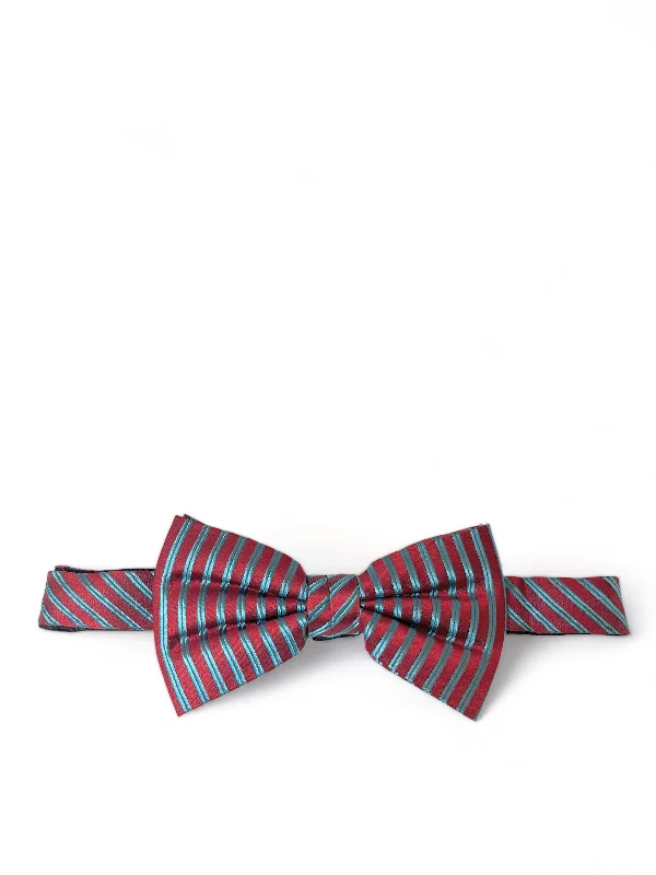 Red and Aqua Blue Striped Silk Bow Tie Set