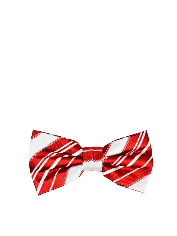 Red and White Striped Silk Bow Tie and Pocket Square