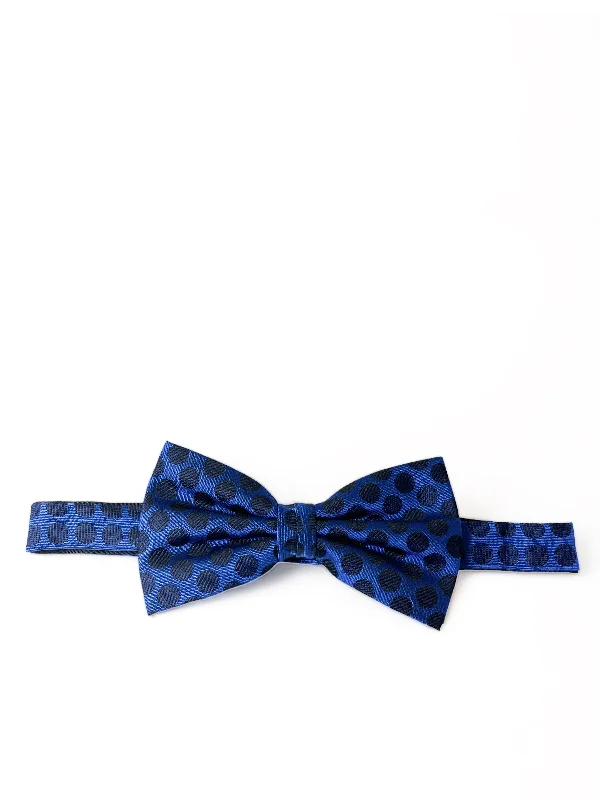 Royal Blue and Black Polka Dot Silk Bow Tie