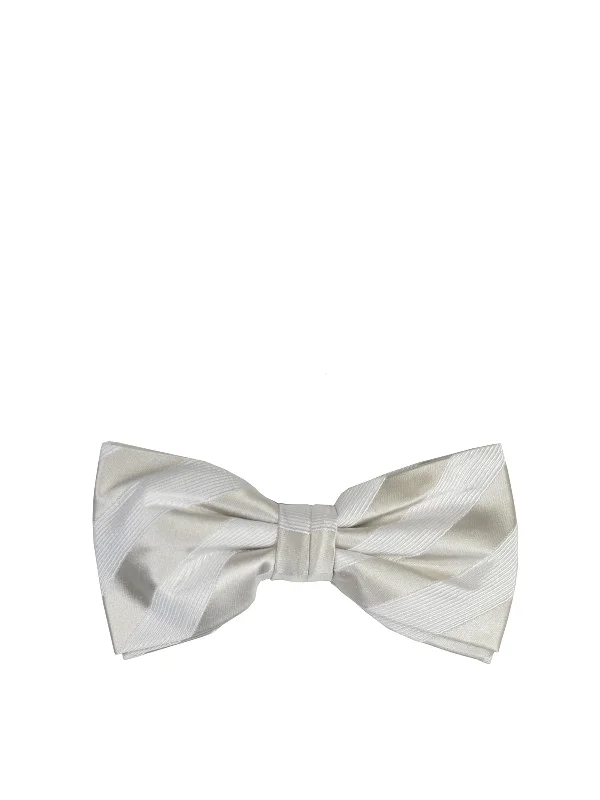 Silver and White Striped Silk Bow Tie