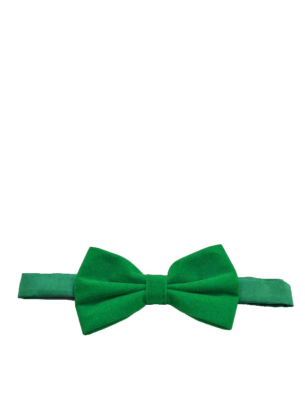 Solid Green VELVET Bow Tie and Pocket Square Set