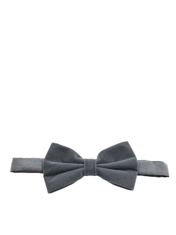 Solid Grey VELVET Bow Tie and Pocket Square Set