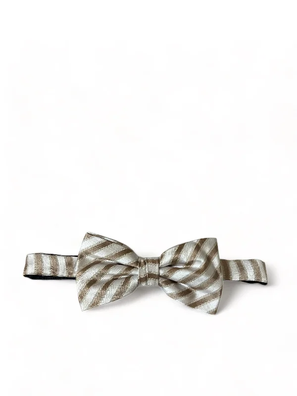 White and Tan Striped Silk Bow Tie