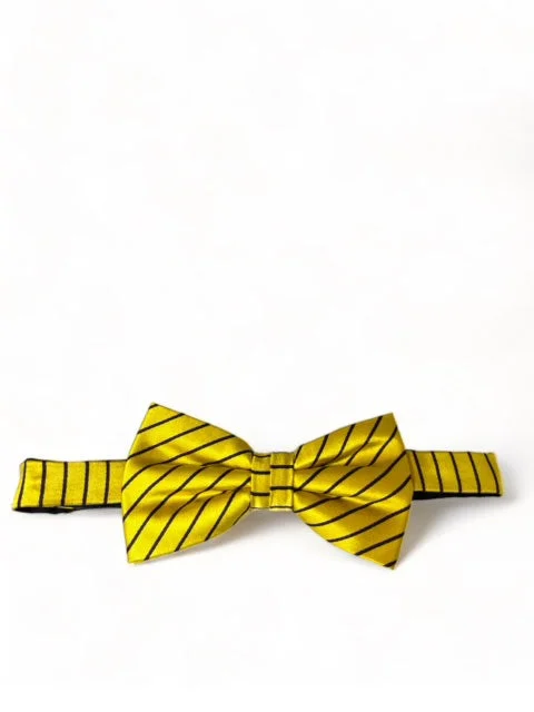 Yellow and Black Striped Silk Bow Tie