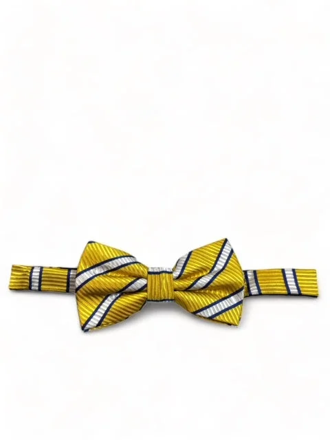 Yellow and Blue Striped Silk Bow Tie and Pocket Square