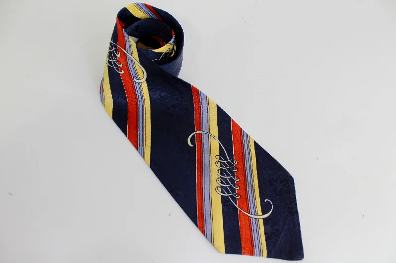 1940s Bold Look Rayon Necktie, Blue Red Yellow Stripe