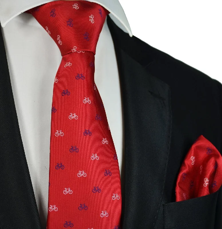 Red Bicycle Paul Malone Necktie and Pocket Square