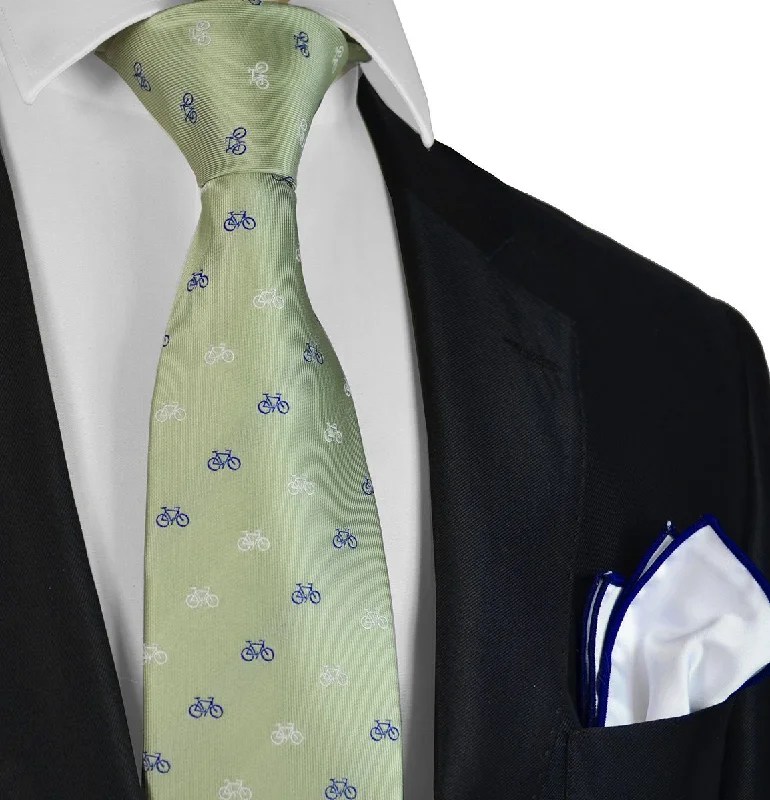 Green Bicycle Paul Malone Necktie and Pocket Square