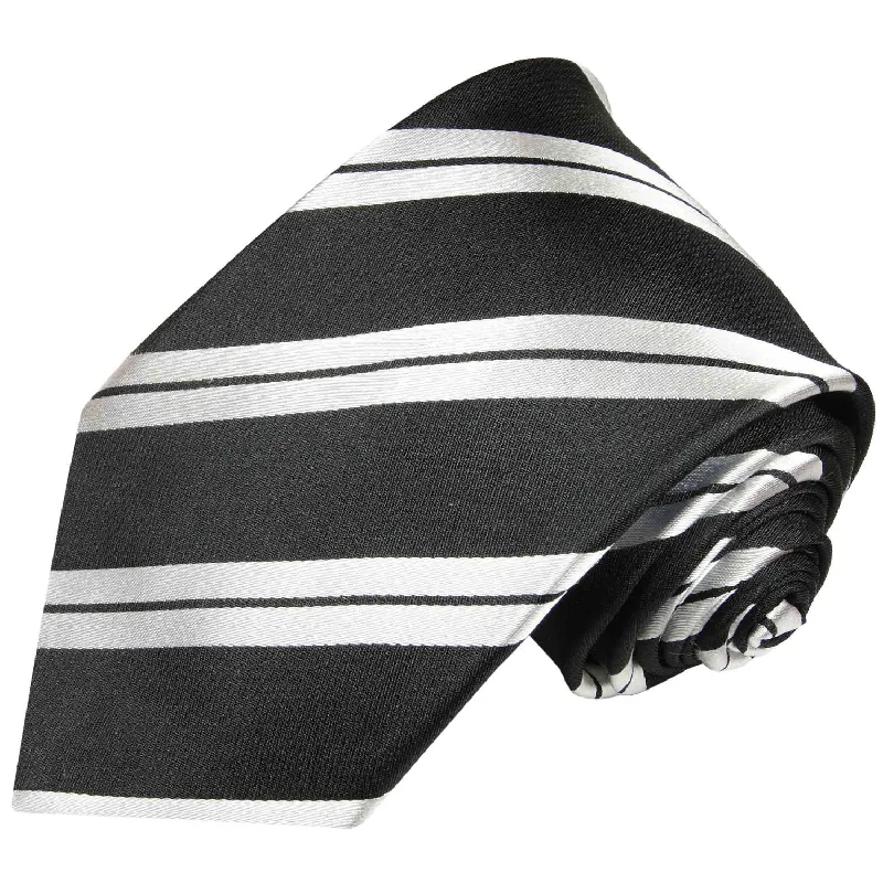 Skinny Black and White Striped Silk Tie