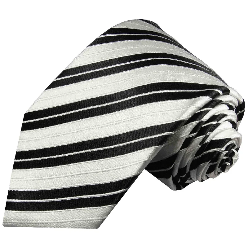 Slim Black and White Striped Silk Tie