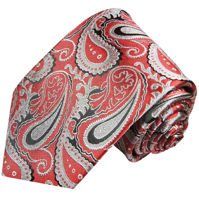 Red and Grey Paisley Silk Necktie