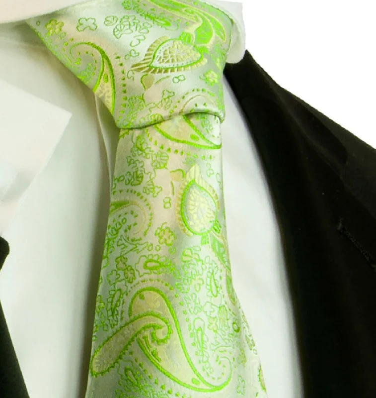 Summer Green Paisley Silk Necktie by Paul Malone