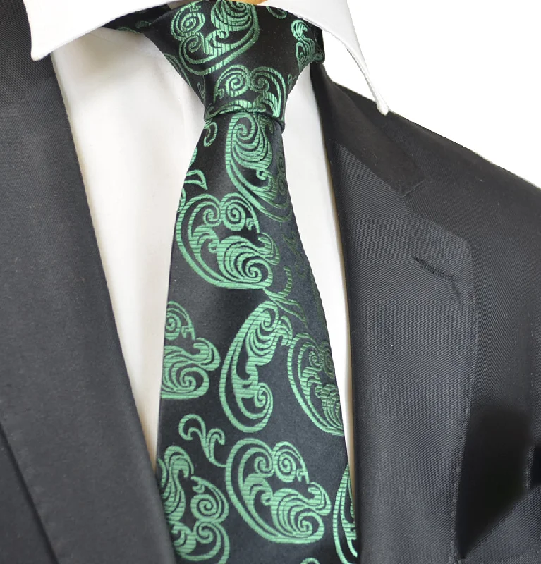 Emerald Green and Black Paisley Silk Necktie