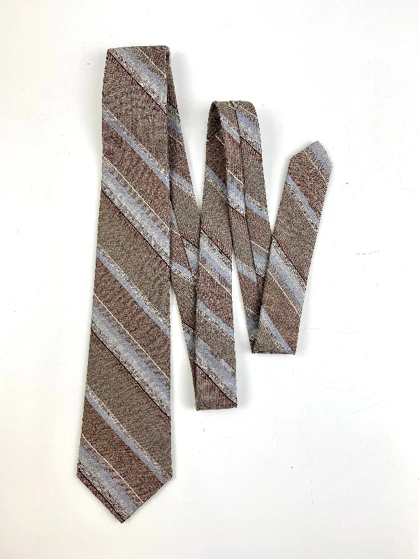 80s Deadstock Necktie, Men's Vintage Brown Blue Diagonal Stripe Tie, NOS