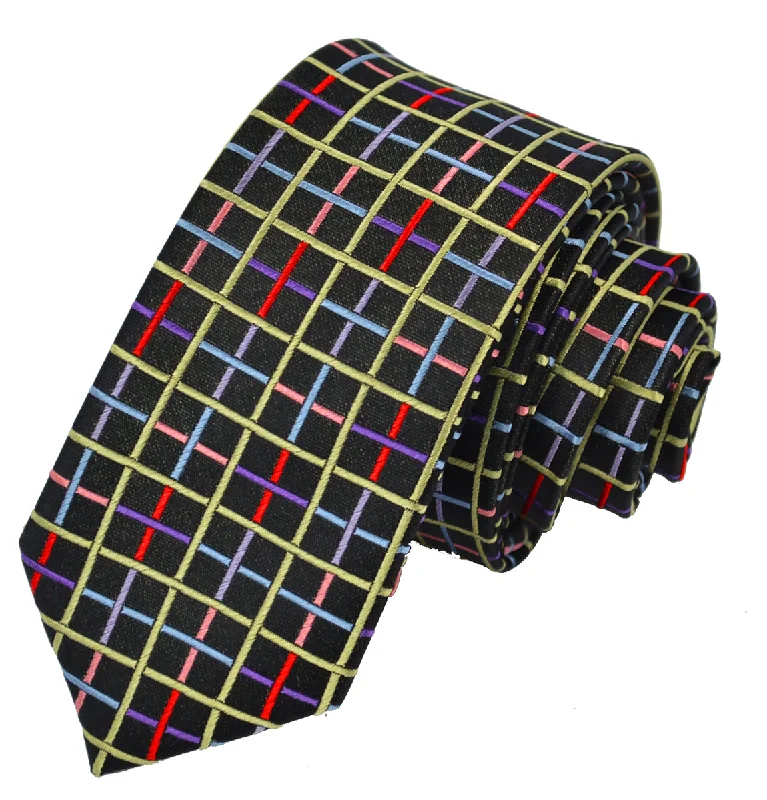 Black Squared Slim Silk Necktie Set by Paul Malone