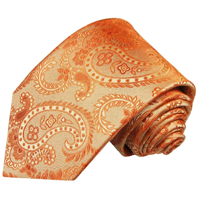 Orange Paisley Silk Necktie by Paul Malone