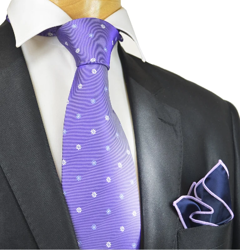 Cadet Purple Floral Silk Necktie and Pocket Square