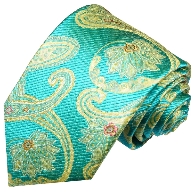 Angel Blue and Gold Paisley Silk Necktie Set By Paul Malone