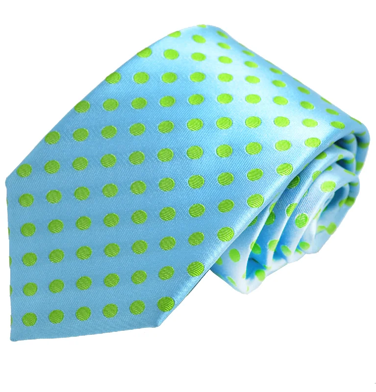 Angel Blue and Green Polka Dot Silk Tie and Pocket Square