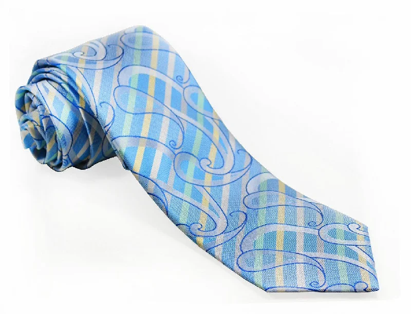 Aquamarine Striped Silk Tie and Pocket Square