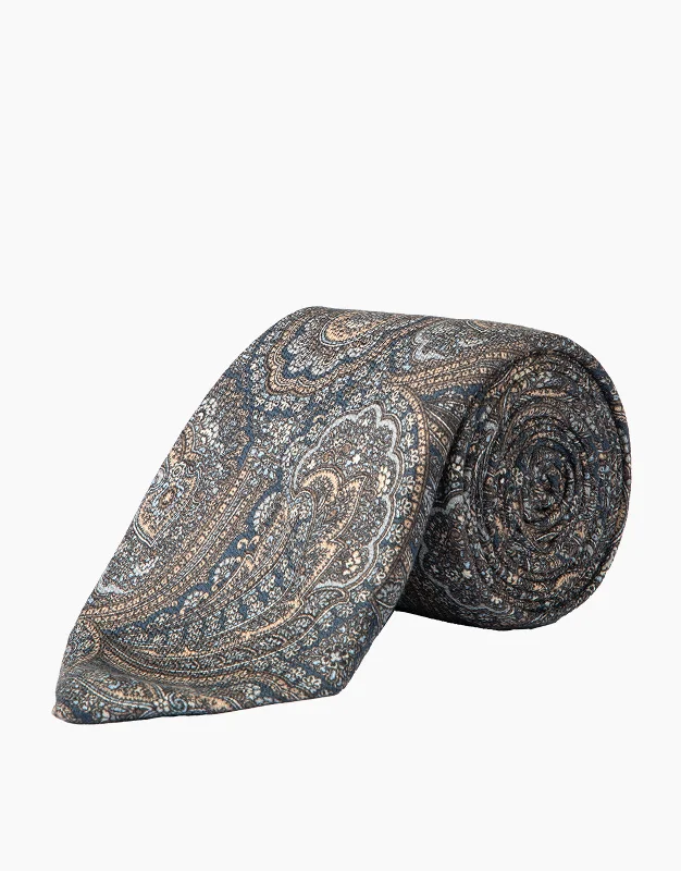 Beige & Blue Paisely Silk Tie