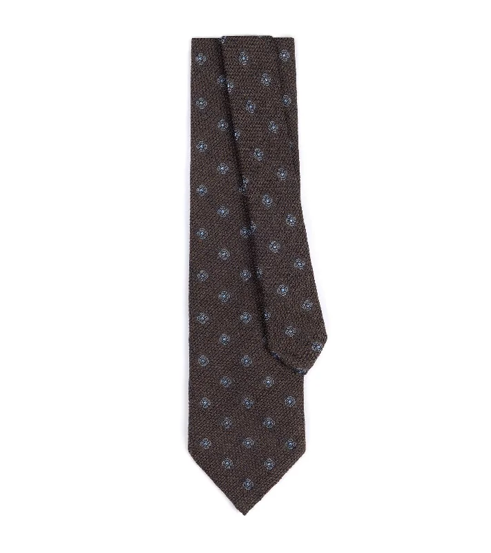 Bigi Wool Silk Motif Grenadine Tie: Brown