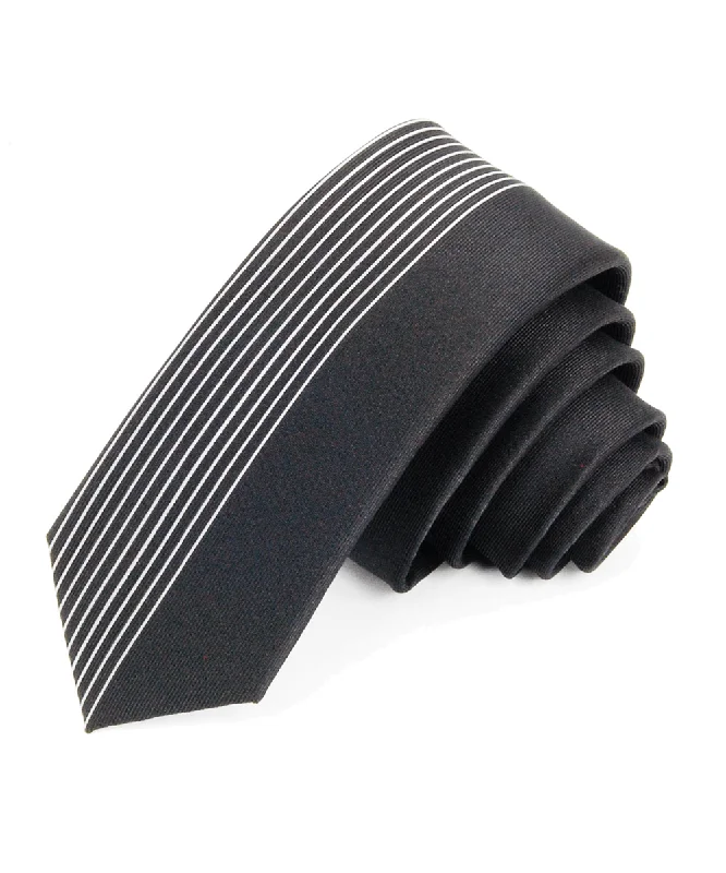 Black and Grey Striped Slim Panel Tie