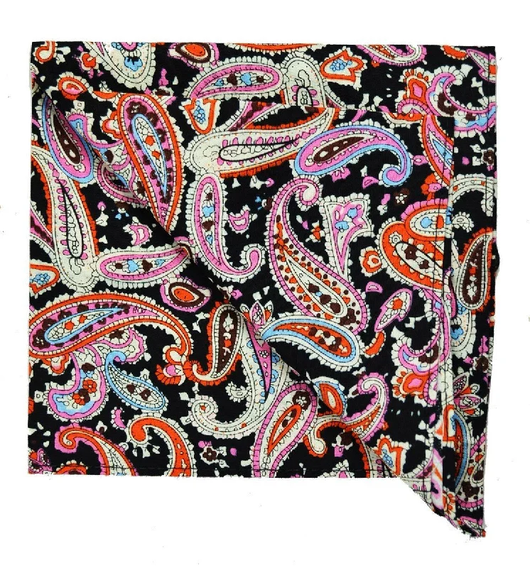 Black and Multicolor Paisley Cotton Pocket Square