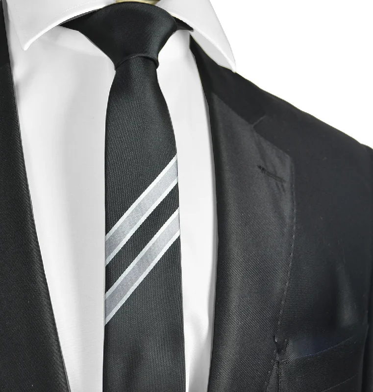 Black and Silver Slim Panel Tie