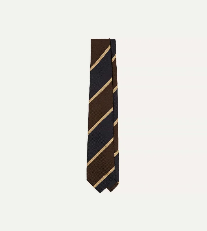 Black, Brown and Gold Stripe Tipped Repp Silk Tie