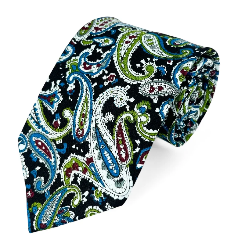 Black, Green and Blue Paisley Cotton Tie