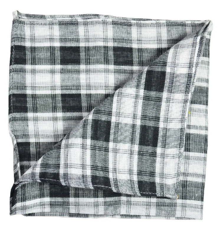 Black Plaid Cotton/Linen Blend Pocket Square