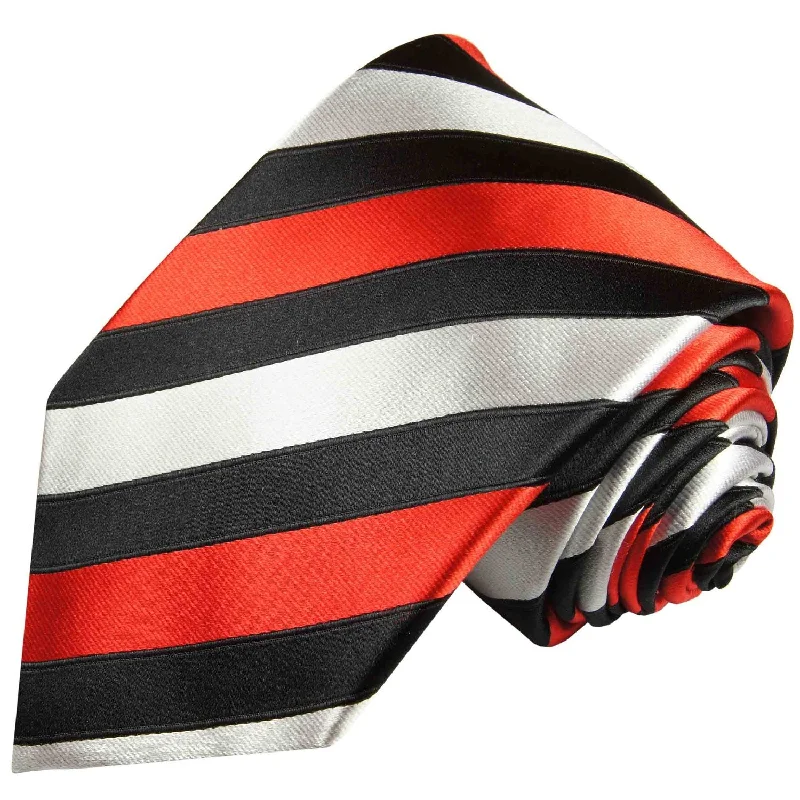 Black, Red and Silver Block Striped Silk Tie and Accessories