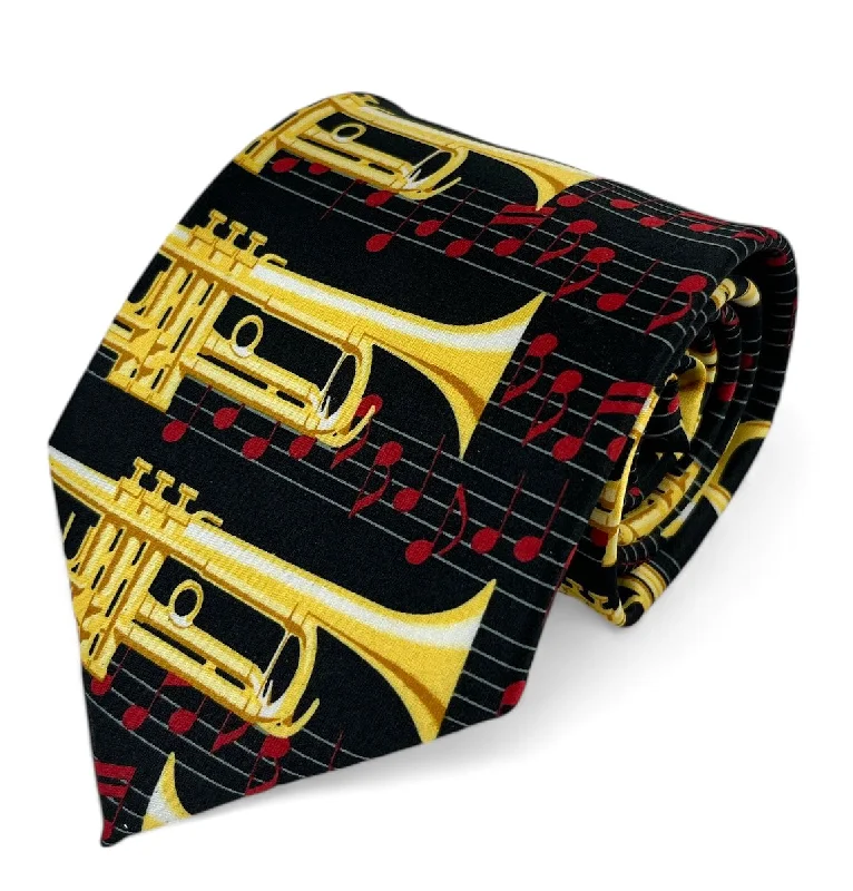 Black, Red and Gold Trumpet Musical Necktie Set