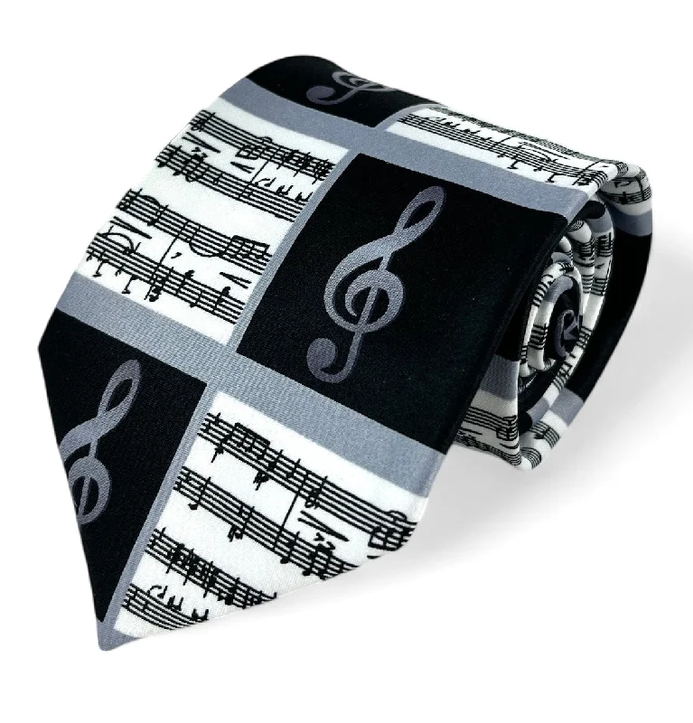 Black and White Musical Notes Necktie Set