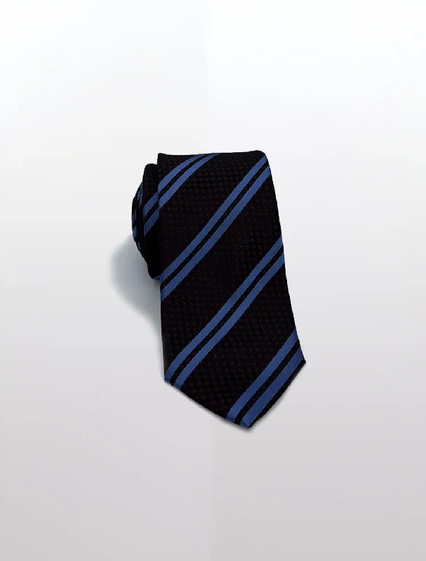 Black with Blue Regimental Stripes and Red Accents Patterned Microfiber Tie