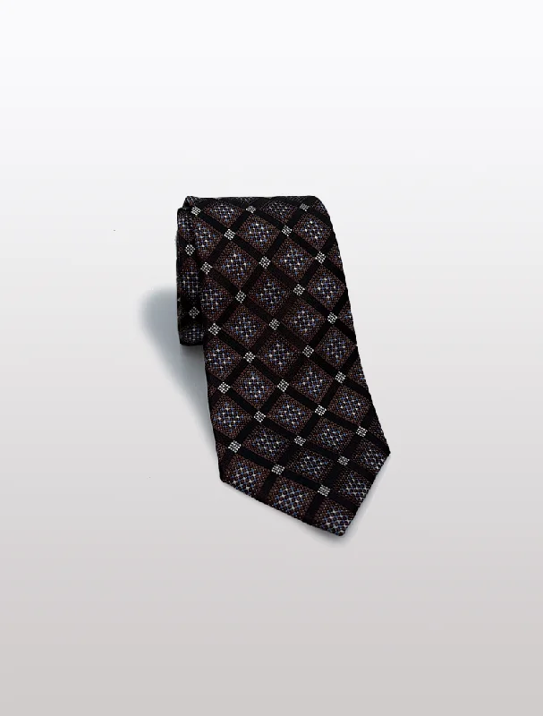 Black with Brown Square Pattern Microfiber Tie