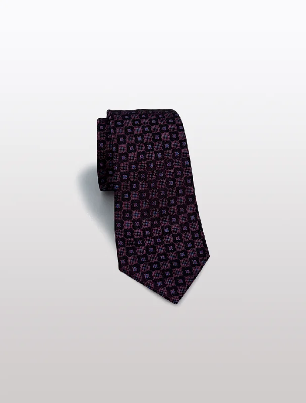 Black with Pink Geometric Patterned Microfiber Tie