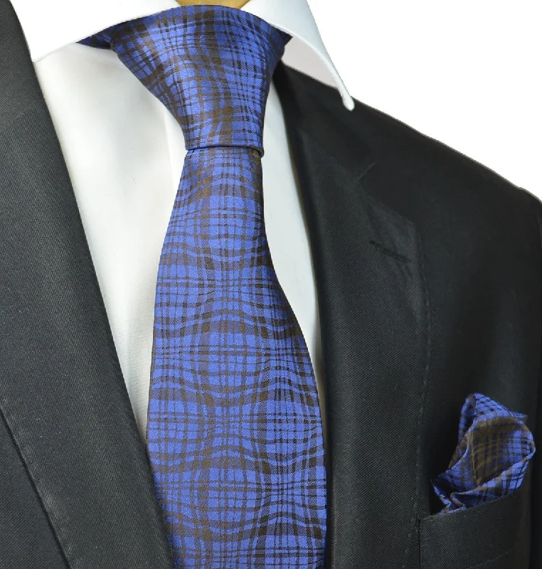 Blue and Black Silk Tie and Pocket Square