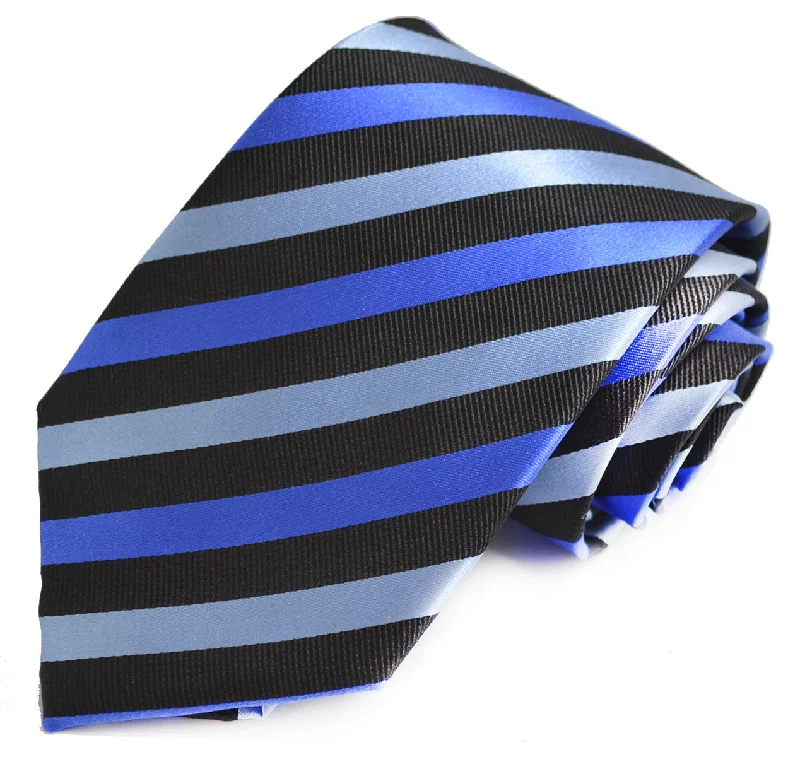 Blue and Black Striped Silk Tie Set by Paul Malone