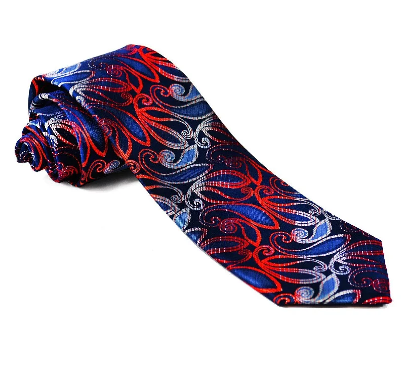 Blue and Fire Red Silk Tie Set