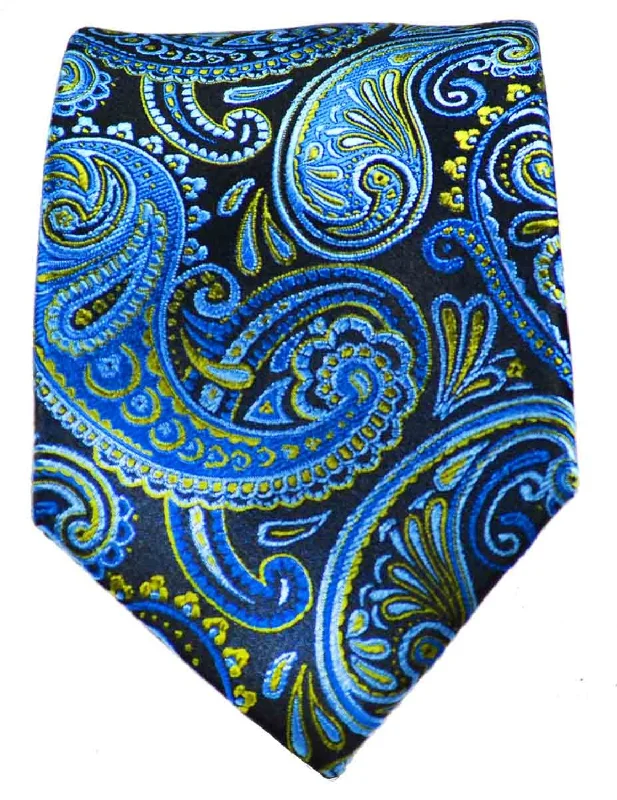 Blue and Lime Paisley Silk Tie by Paul Malone