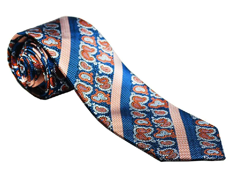 Blue and Orange Silk Tie and Pocket Square