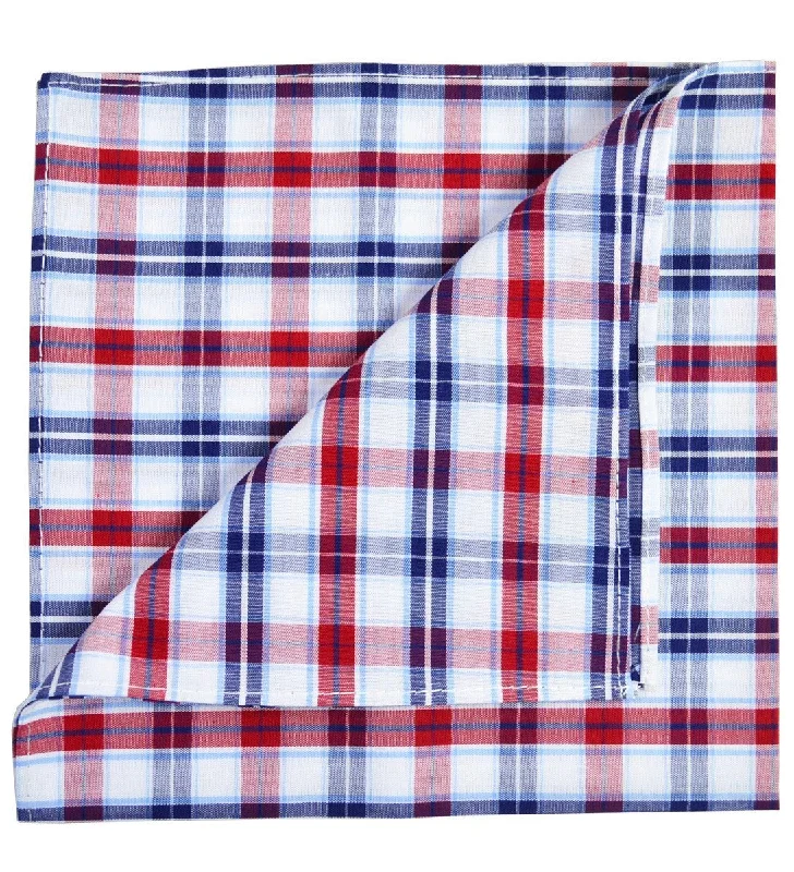 Blue and Red Plaid Cotton Pocket Square