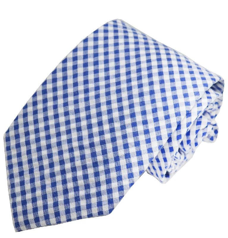 Blue and White Gingham Cotton Tie